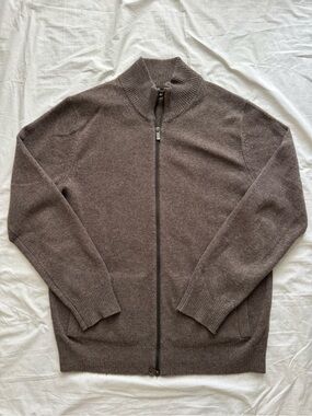 Massimo Dutti Men’s L Wool Cashmere Full Zip Cardigan Sweater Brown Taupe